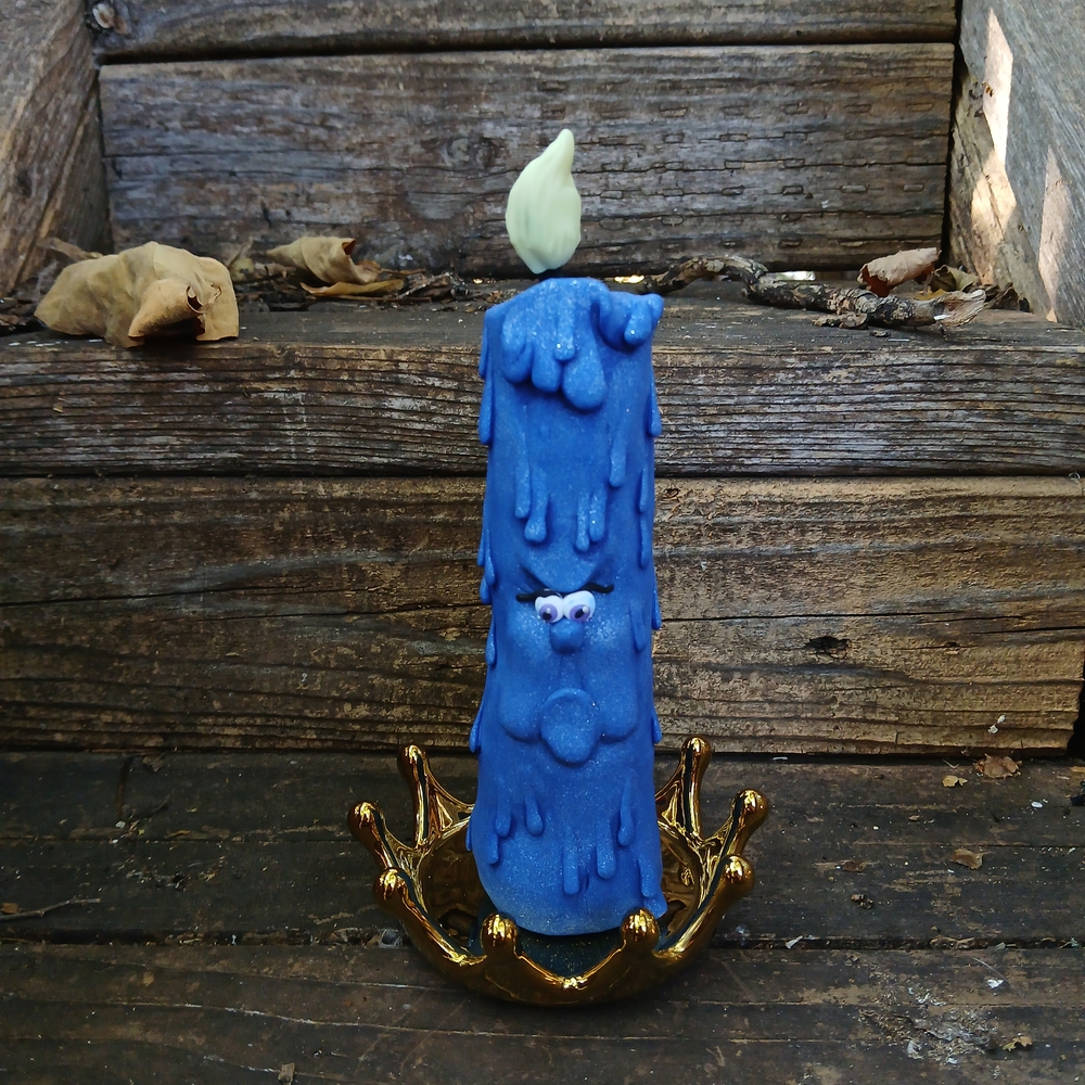 Blue Drip Candle with Gold Holder - Picture 6 of 9